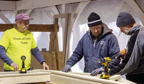 LOPC’s Sheds of Hope team works together throughout six months of the year, to build dry storage sheds for families affected by natural disasters. SKYLA MORRIS/Staff