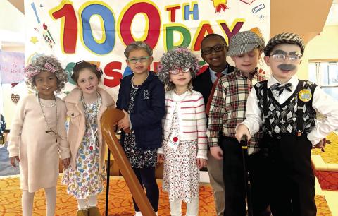 Lake Oconee Academy’s youngest Titans celebrated the 100th day of school in style, dressing in colorful combinations of cardigans, gowns, wigs, and glasses. CONTRIBUTED