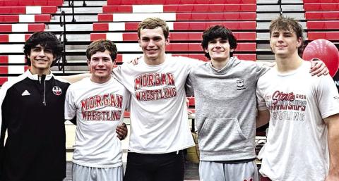 (From L to R): Morgan County seniors Omar Hayes, Chase Scherer, Christopher Morgan, Miles Butler, and Caleb Turner. CONTRIBUTED