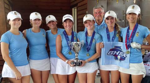 The Lake Oconee Academy Lady Titans captured the Class A Division II state championship and their seventh title in a row last week at the Bartram Trail Golf Club in Evans. CONTRIBUTED