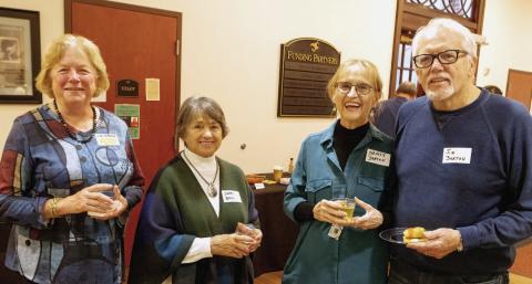 Liz Kippels and Shari Ball meet up with Nancy and Jim Barton at the artist reception last Wednesday evening. LEIGH LOFGREN/Staff