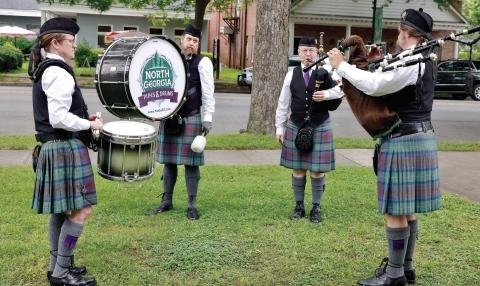 The North Georgia Pipes and Drums play for the Scottish Heritage Sunday. LEIGH LOFGREN/Staff