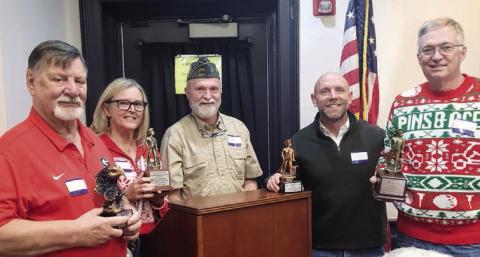 VFW Post 2557 members Neal Fitzgerald, Cam Cunningham, Vince Skidmore, York Griscom, and Jr. Tom Johnson receive awards for outstanding service. CONTRIBUTED
