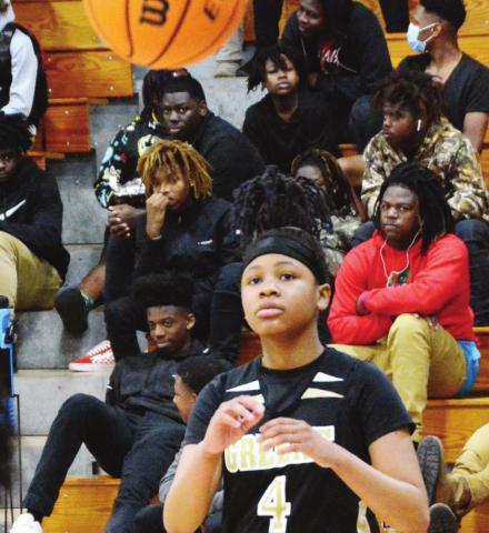 Greene County shooting guard Anirah Merritt puts up a shot from behind the arc during a game last season. BRENDAN KOERNER/Staff