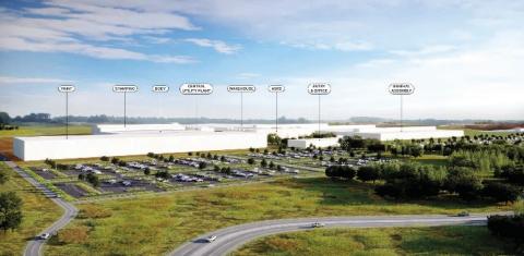 This rendering shows part of the sprawling campus Rivian intends to build at Stanton Springs North along the Morgan-Newton county line. FILE PHOTO