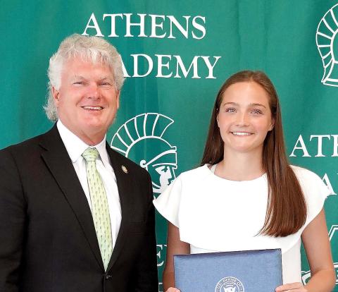 Rep. Mike Collins (GA-10) visited Athens Academy April 21 to celebrate Brinkley Williams’ appointment to the U.S. Naval Academy. CONTRIBUTED