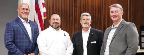 L-R: Former Georgia State Patrol officer and Governor’s Security Detail member Alan Hardwick, Better Business Bureau Vice President Jason Blankenship, E-PCOC President Robbie King, and Dr. John Wheeler of Pathfinders Counseling Service. IAN TOCHER/Staff