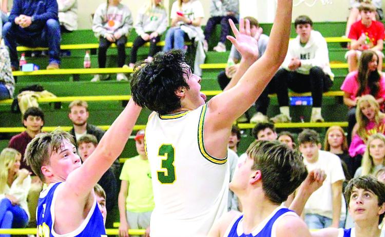 Senior Blake Callaway (3) was credited with 10 points in the Gators’ 74-35 win over Thomas Jefferson last Friday at home in Eatonton. TREY NORRIS/Staff