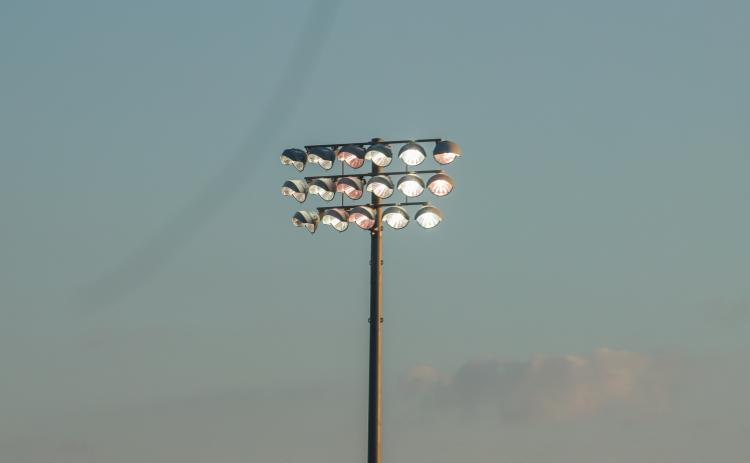 The lights at Tigers Stadium Stadium in Greensboro shine bright before Greene County gets set to host Oglethorpe County. LANCE MCCURLEY/Staff
