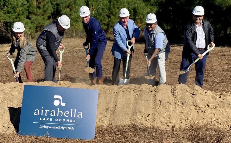 A groundbreaking ceremony was held Thursday to bring county’s first ”live, work, play” development to Greensboro. Airabella, after several reviews, will be built on 132 acres off Linger Longer Road. MAUREEN STRATTON/STAFF