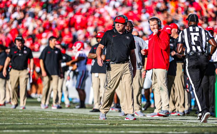 Georgia head coach Kirby Smart during Georgia’s game against Florida at TIAA Bank Field in Jacksonville, Fla., on Saturday, Oct. 28, 2023. (Kari Hodges/UGAAA)