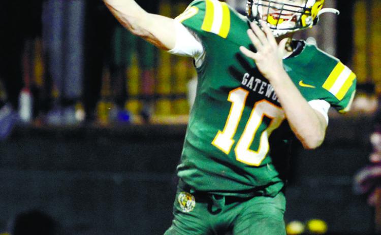 Gators quarterback Ames Johnson had another strong game last Friday in Monticello, scoring three touchdowns and throwing for another in Gatewood’s 36-18 win over Piedmont Academy. IAN TOCHER/File