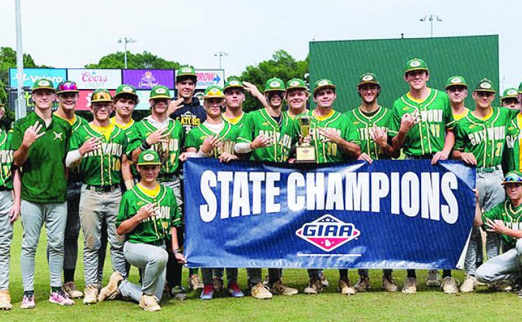 The Gatewood Gators pose for a photo after defeating Southwest Georgia Academy to win the GIAA Class 2A state championship. CONTRIBUTED