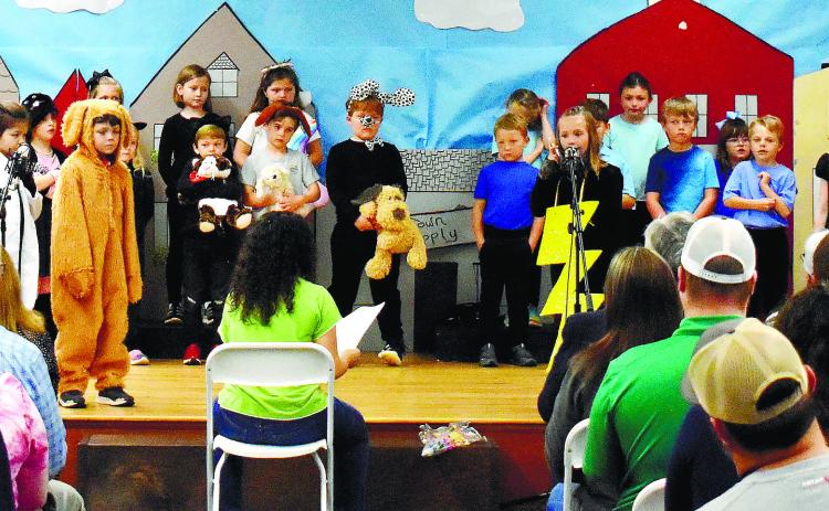 First-grade Gatewood students present their Weather Show to families and friends. LENA HENSLEY/Staff
