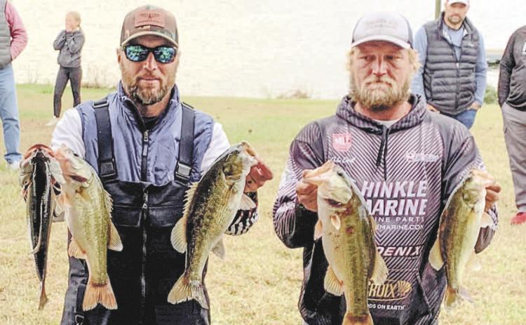 The team of Jason Cheek and John Duvall finished first in the Georgia Bass Trail Lake Oconee tournament with 13.62 pounds of fish. CONTRIBUTED