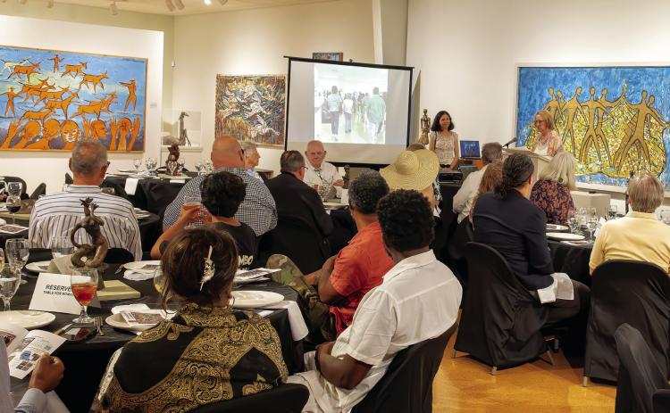 Lisa Conner speaks to the audience last Sunday at STMA in rural Buckhead. LEIGH LOFGREN/Staff