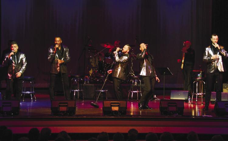 The Doo Wop Project featured vocalists (l-r): John Michael Dias, Charl Brown, Russell Fischer, Dominic Nolfi, and bass singer Alex, “from Milwaukee.”